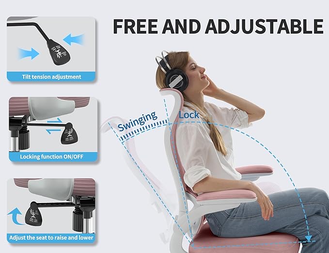 TRALT Ergonomic Office Chair - Desk Chair with Wave High Back Adjustable Lumbar Support Computer Chair - Gaming Chairs Mesh Backrest and PU Leather Seat for Home Reading Chairs to Adults(PIK)