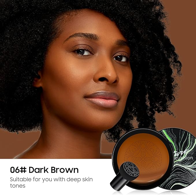 Mushroom Head Air Cushion CC Cream - Tattoo Cover up Moisturizing BB Creams Foundation, Long-Lasting Waterproof Concealer Full Coverage for Even Skin Tone (Dark Brown, 1 PCS)