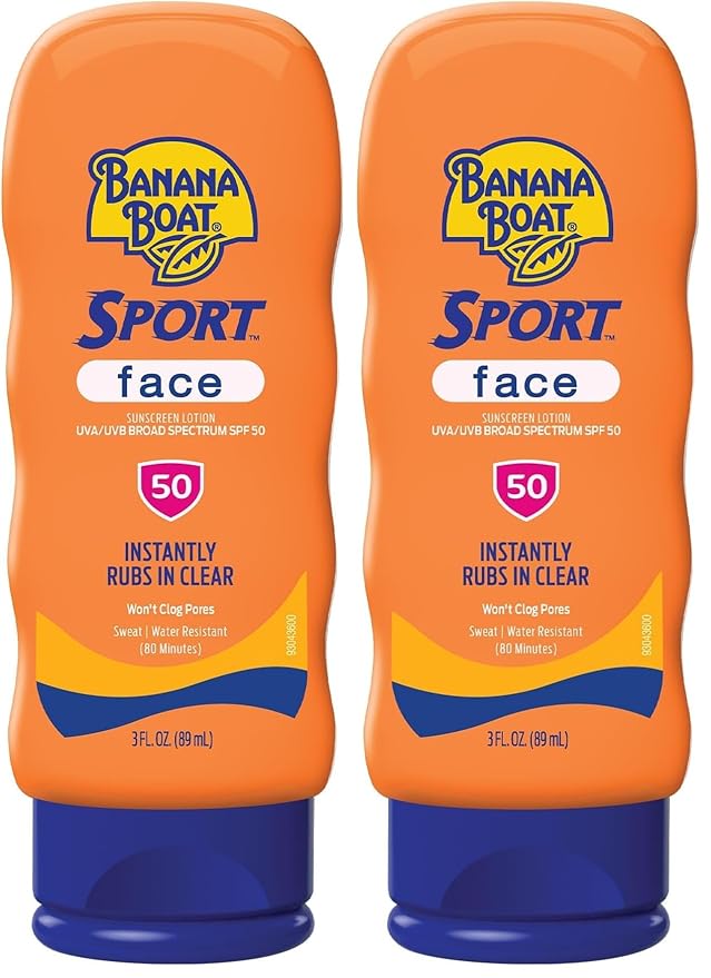 Banana Boat Sport Sunscreen for Face,SPF 50,3Fl Oz,Banana Boat Sunscreen SPF 50,Travel Size,Sunblock,Mini-Sunscreen for Dry Skin Face,3Fl Oz,(Pack of 2)