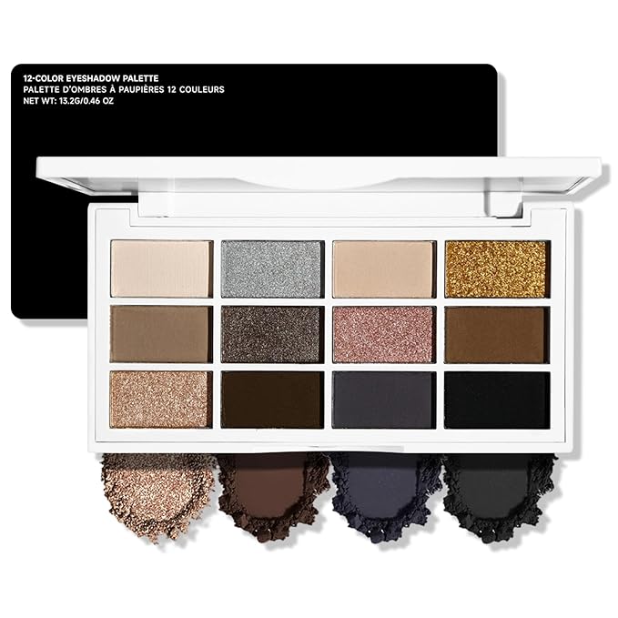 Erinde Nude Brown Eyeshadow Palette, 12 Colors Matte Shimmer Beige Silver Gold Taupe Champagne Gray Black Eye Shadow Palette, Highly Pigmented Long Lasting Waterproof Eyeshadow Pallete, 02