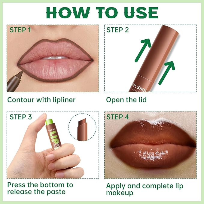 Moisturizing Solid Lip Gloss Jelly Lipstick, 3Color Lip Oil Lip Plumper with Dark Brown Lip Liner Combo, Glossy Lightweight Pigmented Non Sticky Tinted Lip Click Balm Makeup Gift Set for Women
