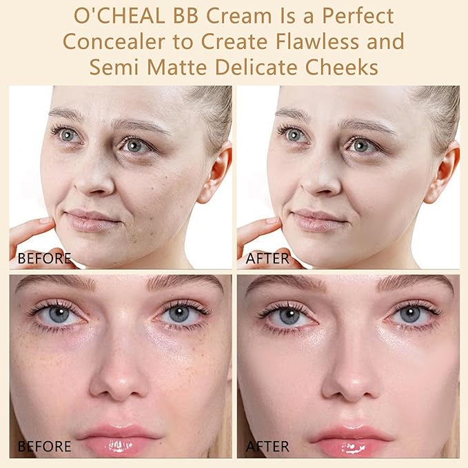 O'CHEAL BB Cream with SPF 50+ | Full Coverage Tinted Moisturizer with Buildable Concealer Powder Foundation, Oil-Free, Hydrating & Matte Finish | Vegan, Cruelty-Free, for All Skin Types(Natural)