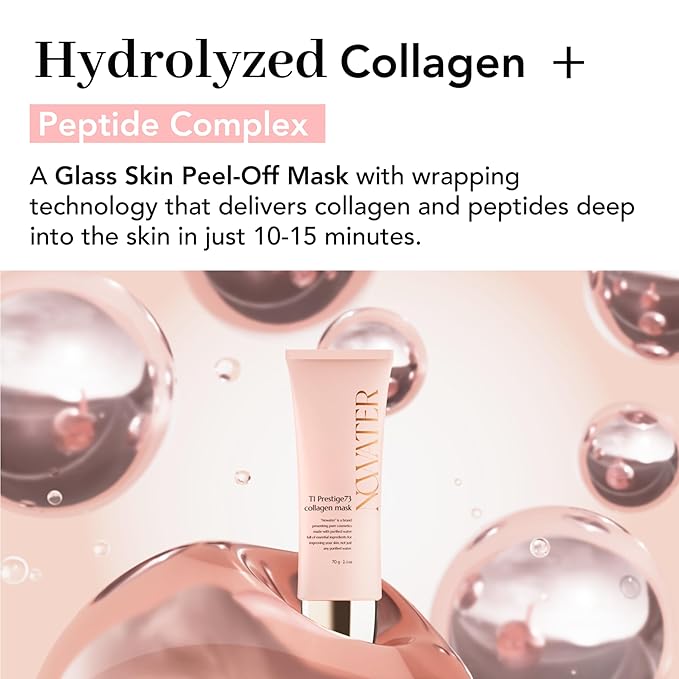 NOWATER Collagen Wrapping Mask for Glass Skin – Peel Off Korean Skincare with Hydrolyzed Collagen & 6 Peptides, Firming Anti-Aging Face Mask, Hydrating & Lifting (2.4 fl.oz)