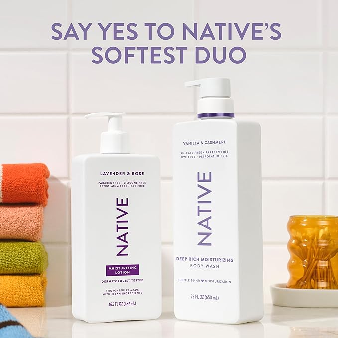 Native Moisturizing Body Wash, Vanilla & Cashmere, 24-Hour Hydration for Dry & Sensitive Skin, Made with Real Shea Butter, Sulfate & Paraben Free, 22 oz
