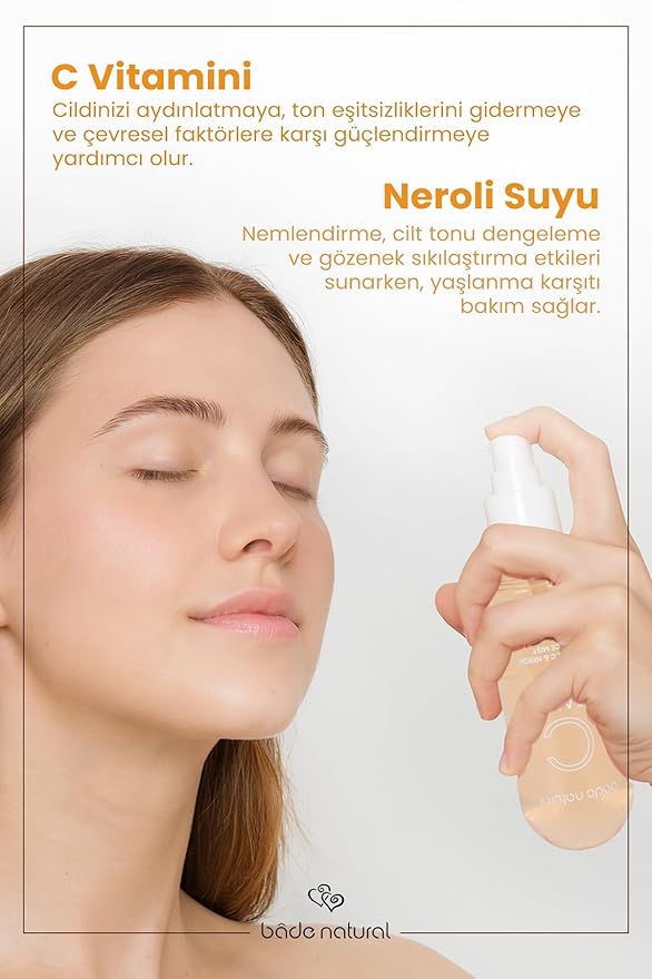 Bade Natural Vitamin C & Neroli Face Mist – Hydrating Brightening Toner Spray for Glowing Skin, Alcohol-Free Natural Skincare Mist, 100 ml