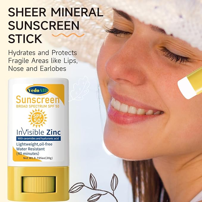 (3pc) VedoAID Invisible Zinc Sunscreen Stick, SPF 50 Broad Spectrum, Water Resistant, Hydrating with Vitamin E, Zinc Oxide, 0.705 oz (Invisible Zinc)