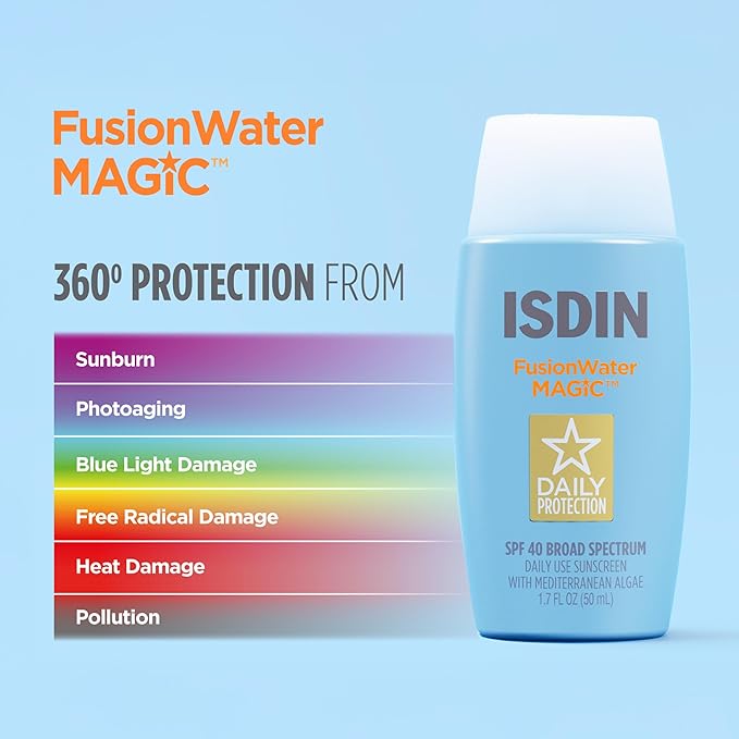 ISDIN Fusion Water MAGIC SPF 40 (1.7 Fl Oz) | Ultralight Sunscreen For Face with Hyaluronic Acid and Vitamin E | Broad Spectrum | Daily Use