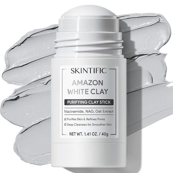 Amazonian White Clay Purifying Stick, Deep Clean Pores Mud Mask with White Clay, Volcanic Soil, Gentle Exfoliating, Refines Pores, Smoothing Skin, Non-Drying, Skincare Facial Mask