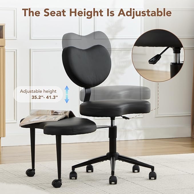 Ergonomic Cross Legged Chair with Wheels,360° Swivel Meditation Chair,ADHD Chair, Criss Cross Desk Chair with Lumbar Support and Adjustable Stool, Flexible Design for Fidgety Sitters, Black PU