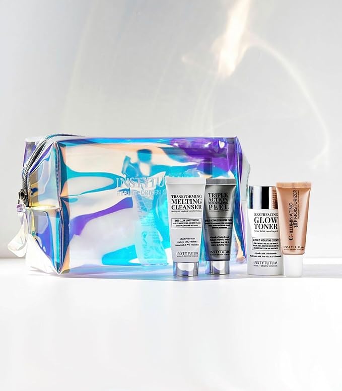 Instytutum GlowStart Travel-Size 4-Step Daily Skincare Set, Cleanser, Toner, Resurfacing Gel, Hydrating Cream, TSA-Friendly Radiance Routine Kit