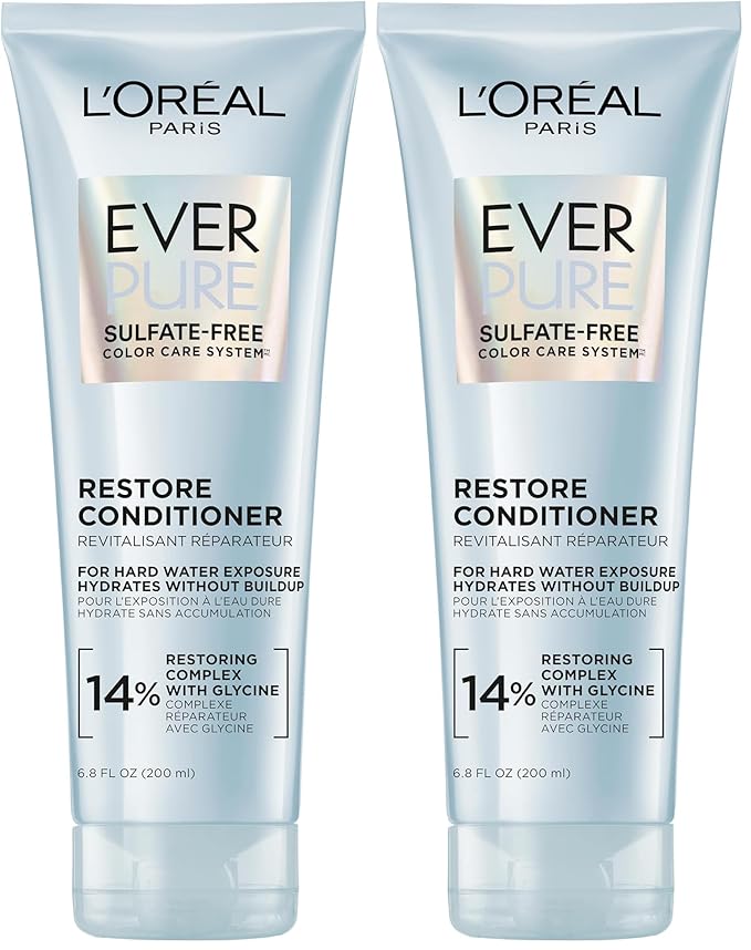 L'Oreal Paris Restore Sulfate Free Conditioner with Antioxidants,Moisturizing Conditioner for Hard Water Exposure and Styling Build-up,EverPure,6.8 Fl Oz,(Pack of 2)
