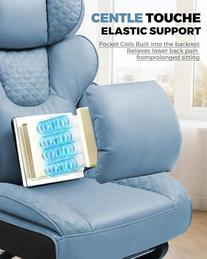 COMHOMA Big and Tall Office Chair with Upgrade Footrest, Heavy Duty Gaming Chair High Back Executive Chair with Spring Lumbar Support for Lower Back Pain Relief, 150°Reclining Adjustable Armrests