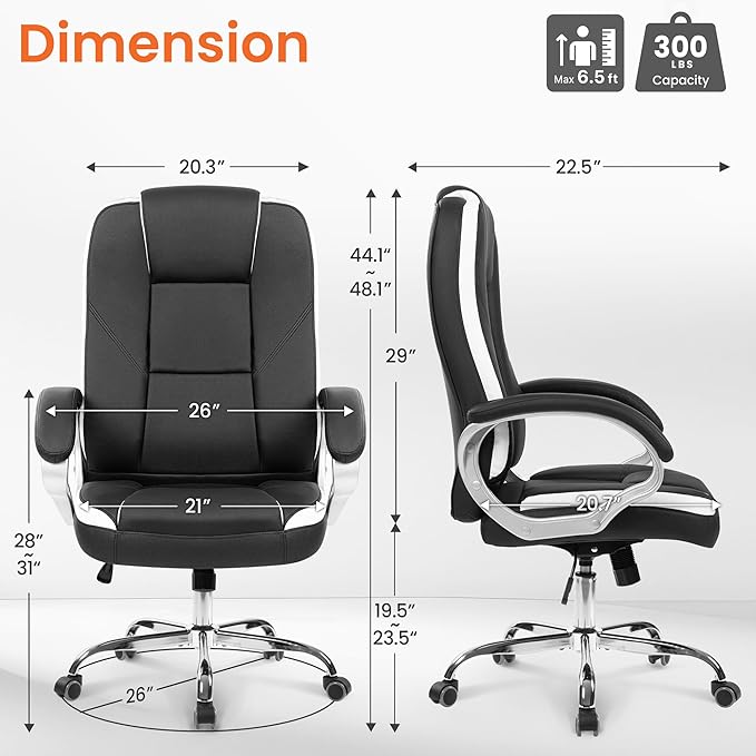 NEO Chair Office Desk Ergonomic Gaming Chair High Back Adjustable Computer Chair with Wheels and Lumbar Support Comfy Leather Executive Swivel (Black)