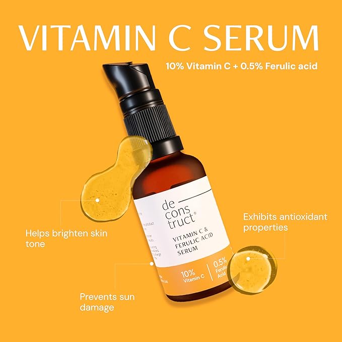 Deconstruct Daily Brightening Shield Trio: Gel sunscreen (50g) + Vitamin C Serum (30ml) + Brightening Lip Balm (4g) | Vitamin C Serum for Oily Skin (Pack of 3)