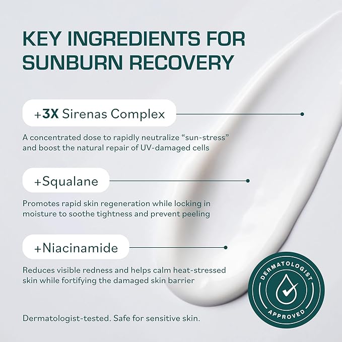 TERNS Mayday Intensive After Sun Gel Cream, Cooling Skin Care for Sunburn Relief, 3X Marine Bioactive Complex with Niacinamide, Squalane, Shea Butter & Aloe, Travel Size, Fragrance Free, 2 Fl Oz