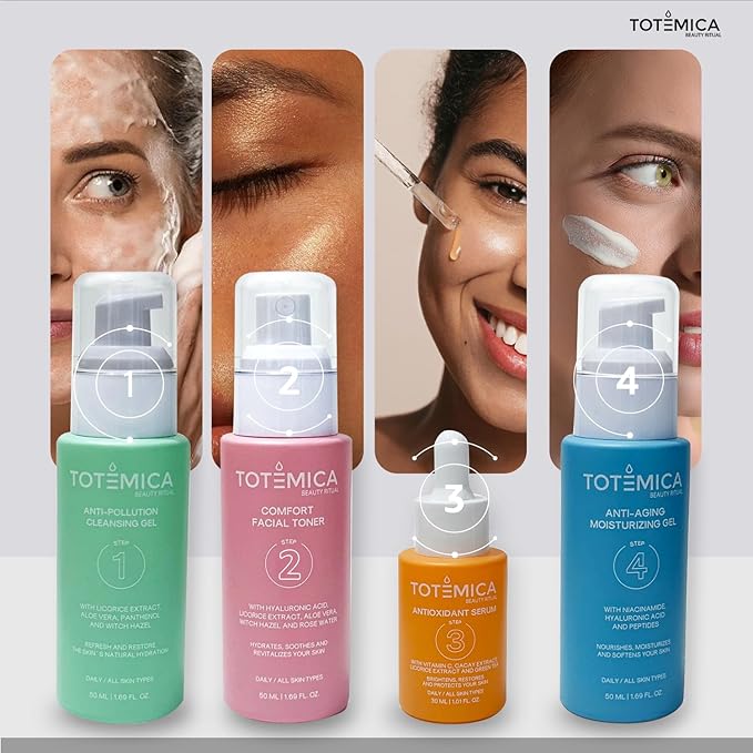 TOTEMICA Skin Care Set, 4-Step Ritual Skin Care Kit - Cleanser, Toner, Serum & Moisturizer for Dry Skin – Vegan, Cruelty-Free, Natural Ingredients for All Skin Types - Skincare with Anti-Aging