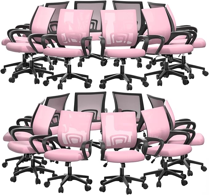 Magshion Ergonomic Office Chair 20 Pack, Mid-Back Mesh Desk Chair, Adjustable Swivel Computer Chair with Lumbar Support & Breathable Backrest for Gaming, Work, Study, 300 Lbs Capacity, Pink