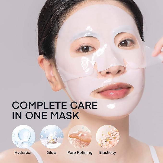 TEREZ & HONOR Real Deep Bio Collagen Face Mask - 8 x 33g Korean Hydrogel Overnight Masks for Deep Hydration, Glowing, Pore Minimizing, Elasticity, Fragrance-Free, 100 Da Ultra-Low Molecular Collagen
