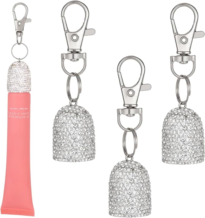 3pcs Lip Balm Keychain Holder Bling Lip Gloss Key Chain Cap Portable Lipgloss Case