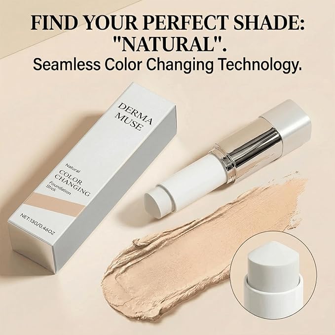 Korean Color Changing Foundation, 2 in 1 Color Changing Foundation Stick, Concealer Foundation Sticks for Dewy Skin, Dual-Ended with Detachable Brush, Natural (1PCS)