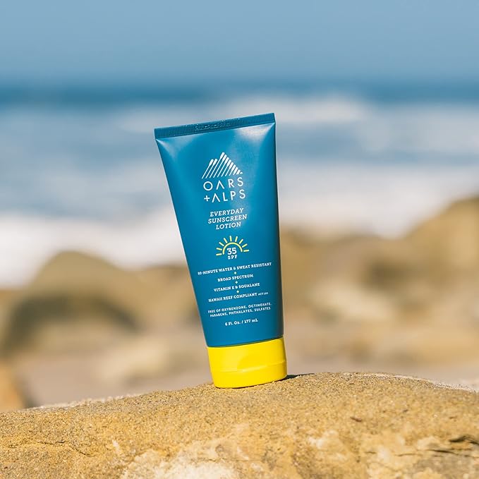 Oars + Alps Sunscreen Body Lotion for Everday Use, SPF 35 Body & Face Sunscreen Lotion, Infused with Aloe & Vitamin E, No White Residue, Water & Sweat Resistant, All Skin Types, Lightweight, 6oz, 2pk