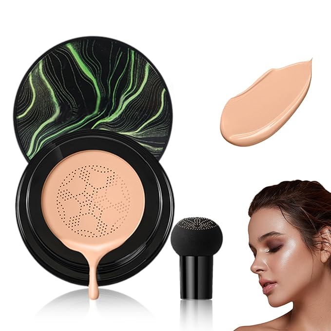Foundation for Older Women, 2026 New Mushroom Head Airs Cushion CC Cream, Full Coverage BB Cream Foundation for Mature Skin Moisturizing Concealer Brighten Long-Lasting Even Skin Tone (Brown)
