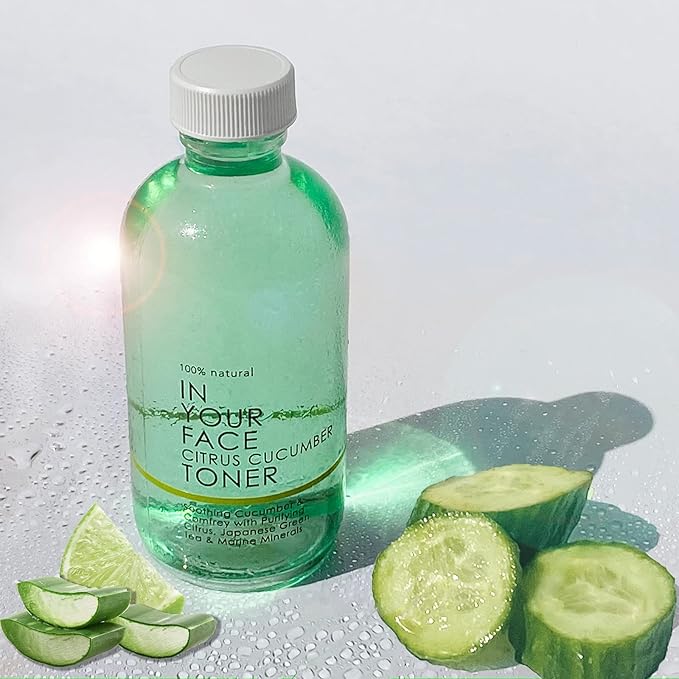 In Your Face Phyto-Biotic Balancing Toner Essence — Probiotic, Alcohol-Free Hydrating Toner with Cucumber, Green Tea & Citrus — Soothing Microbiome Essence with Fermented Sea Minerals — 2 oz