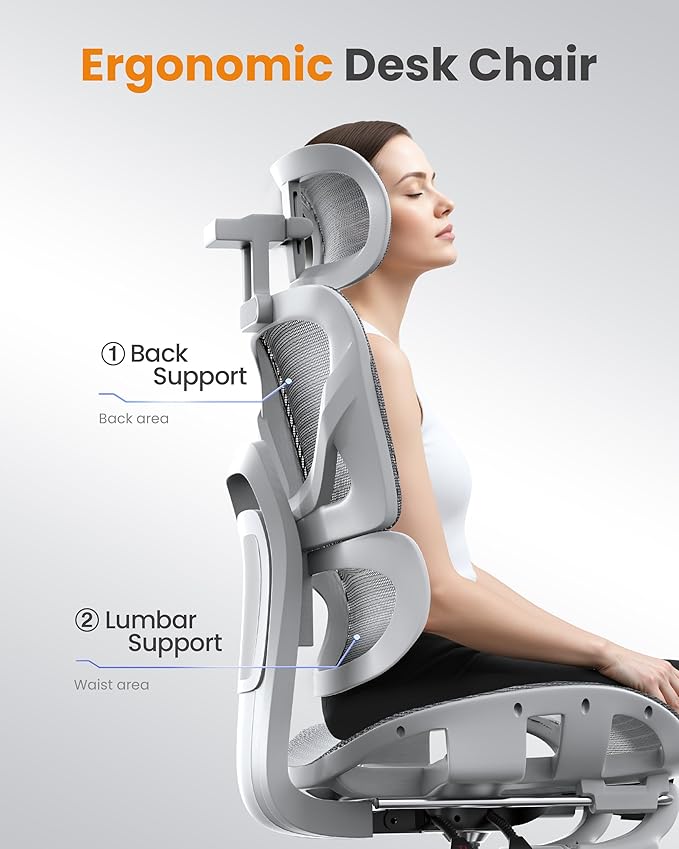 naspaluro Ergonomic Office Chair, High Back Mesh Desk Chair, 350lbs Capacity, Lumbar Support, 3D Armrest Headrest, Footrest, PU Wheels, Swivel Computer Chair for Home Office, Work & Gaming