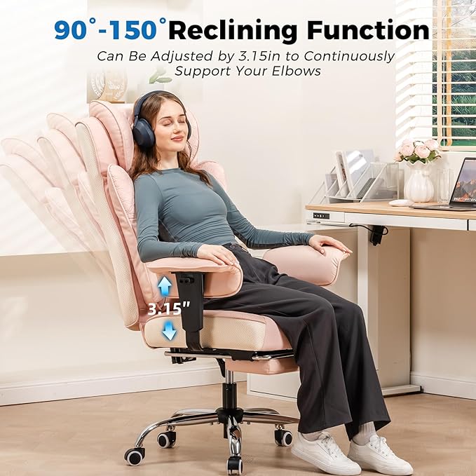 GTPLAYER Big and Tall Office Chair 400LBS Wide Ergonomic Gaming Chair with Deluxe Embossing Designed Leather with Foot Rest,150°Reclining Adjustable Soft Armrests Pocket Spring Back Support and Pillow