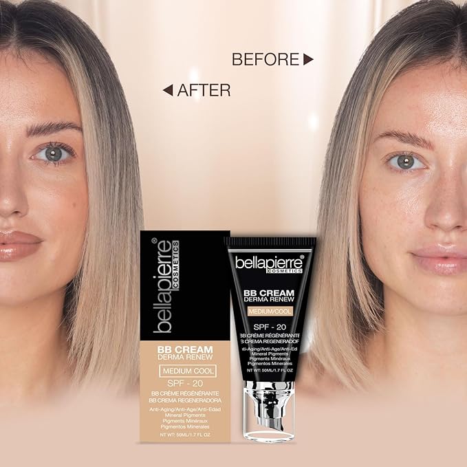 Bellapierre BB Cream SPF 20 – Mineral Sunscreen & Liquid Foundation, Lightweight Face Moisturizer with Buildable Coverage, Matte Finish, Non-Toxic, Paraben-Free, Cruelty-Free – 1.7 oz - Medium Cool