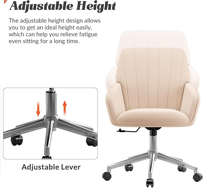 YISHENG Velvet Office Desk Chair with Silver Base, with Wheels,Modern Height Adjustable 360 Degree Swivel Upholstered Vanity Chairs with Arms for Living Room Bedroom,Khaki
