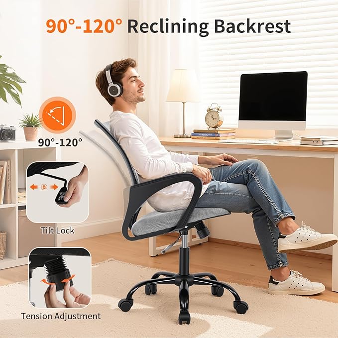 BestOffice Office Chair Ergonomic Cheap Desk Chair Mesh Computer Chair Lumbar Support Modern Executive Adjustable Stool Rolling Swivel Chair for Back Pain (Grey)