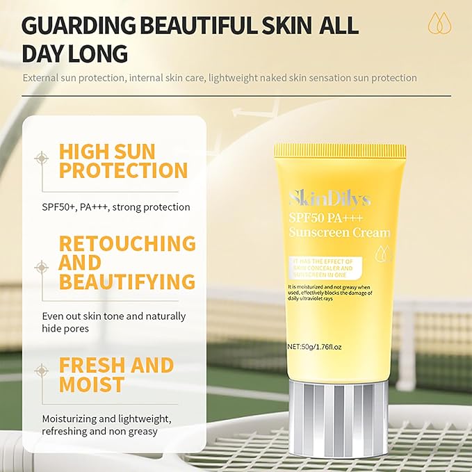 SkinDilys Australian Brand SPF50 PA+++ Sunscreen Cream 50g / with Titanium Dioxide, Vitamin E to Protect against UVA/UVB Rays, Anti-Wrinkle, Non-greasy, Moisturize, Calm skin for Sun-Safe Daily Wear