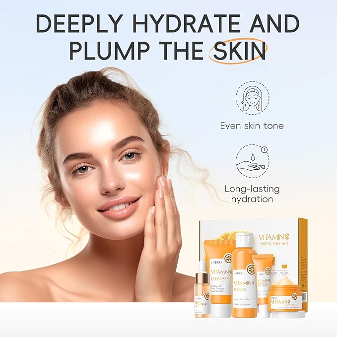 LAIKOU Vitamin C Skin Care, Skin Care Set with Cleanser, Toner, Serum, Eye Cream, Face Cream for Women Teen Girls Mom Daughter Mother's Day Christmas Birthday Beginner Kit TSA-friendly 5pcs
