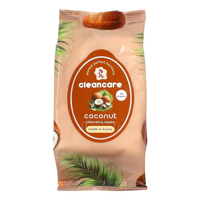 PB & JAY Cleancare Cleansing Wipes – 30 Count – Makeup Remover or Deep Moisture & Silky Soft Skin – Hydrating Korean Face Wipes for Sensitive Skin (Coconut)