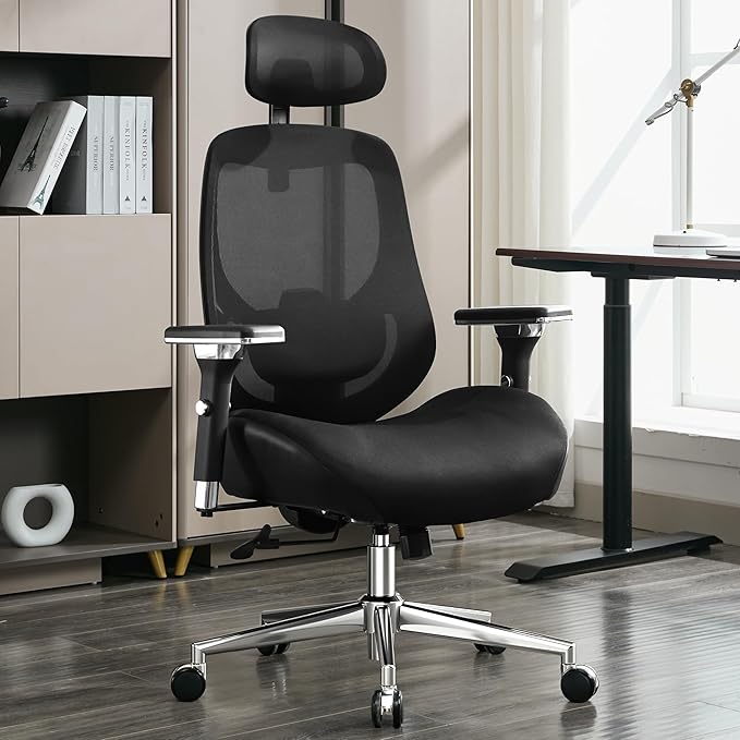 BOSMILLER 700lbs Big and Tall Office Chair with Wide Thick Seat Cushion for Sitting All Day,Ergonomic Mesh Desk Chair with Adjustable Lumbar Support and Headrest for Heavy People,4D Armrests