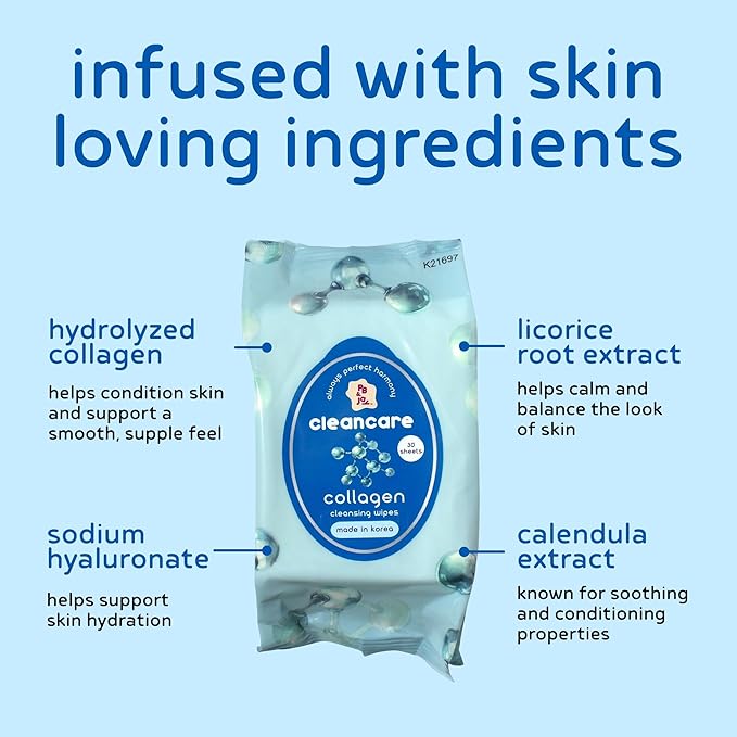 PB & JAY Cleancare Cleansing Wipes – 30 Count – Makeup Remover for Smooth, Supple Skin – Hydrating Korean Face Wipes for Sensitive Skin (Collagen)