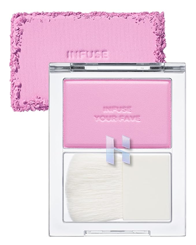 HOLIKA HOLIKA My Fave Infusing Blush 10 Grapey - Korean Face Makeup Cushiony Powder, Buildable Color with Multi-Blurring Effect - Pore Minimizing Mineral Formula, Includes Mini Brush