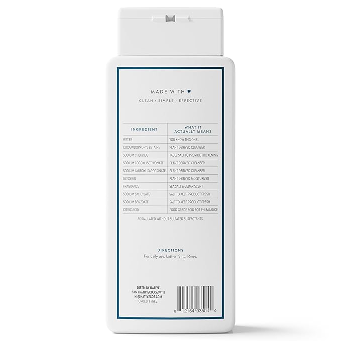 Native Body Wash Contains Naturally Derived Ingredients | For Women & Men, Sulfate, Paraben, & Dye Free Leaving Skin Soft and Hydrated | Sea Salt & Cedar 18 oz