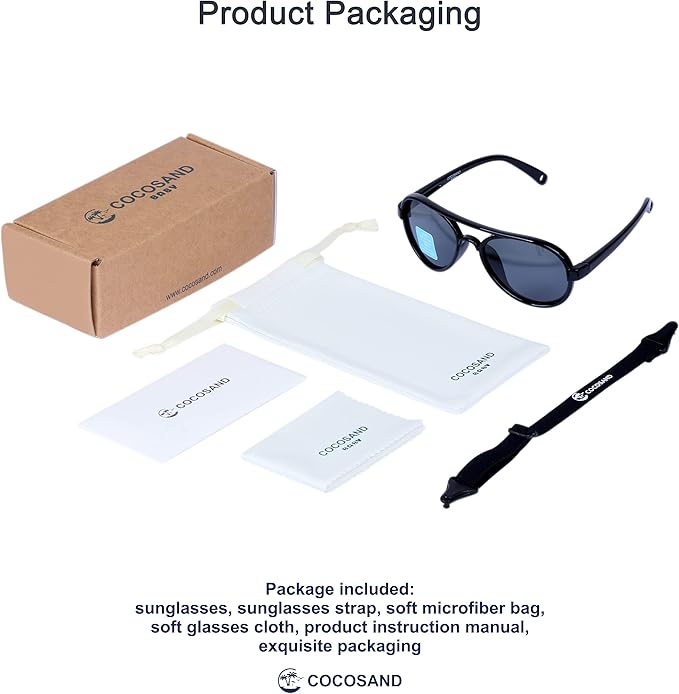 COCOSAND Baby Boys Girls Aviator Sunglasses with Strap Polarized Flexible Retro Pilot for Infants Toddler Age 0-24 Months