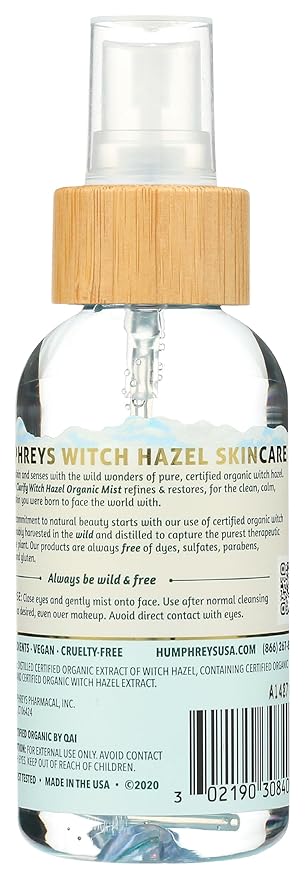 Humphreys Witch Hazel Organic Facial Mist, Vegan, USDA Certified Organic, Paraben & Sulfate Free, Cruelty Free, 3 Fluid Ounce (Pack of 6)