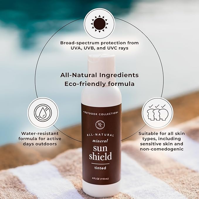 Rowe Casa Organics Sun Shield Natural Sunscreen, Broad Spectrum, Non-Nano Zinc Oxide and Titanium Dioxide, with Vitamin C, Tinted