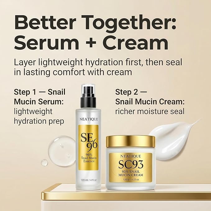 Snail Mucin Cream 93% for Skin Care, Intense Hydration & Dryness, Snail Mucin Moisturizer 120g, Natural Snail Secretion Filtrate & Non-GMO, Fast Absorbing & Non-Sticky, 4.23oz