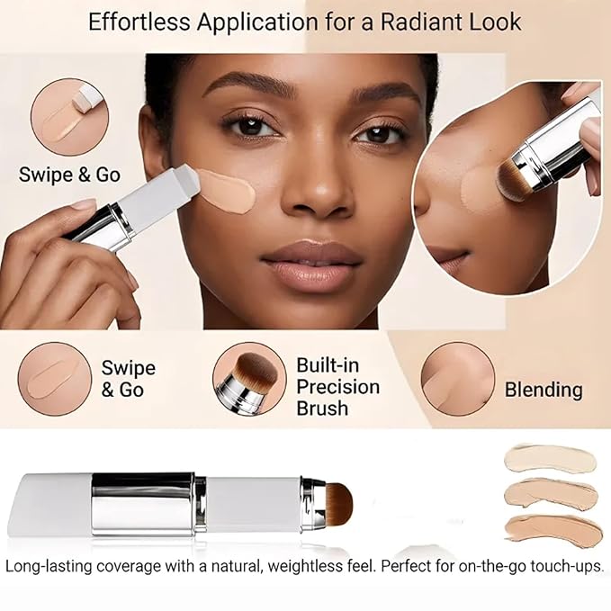 Tryskintle Foundation, Korean Color-Changing Foundation Stick, Cream Stick V White Korean Color-Changing Foundation Stick, 2 in 1 Foundation Sticks with Brush (Natural*2pcs)