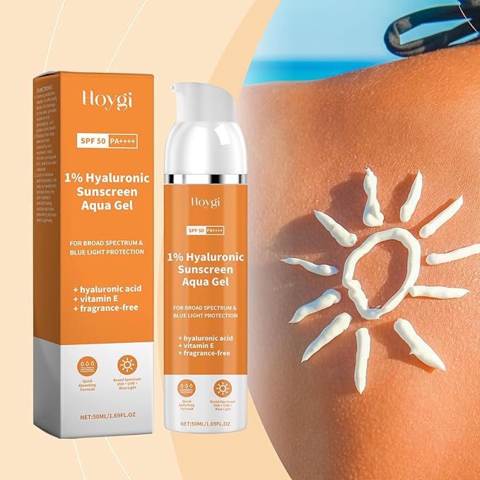 AMALIA Hyaluronic Sunscreen SPF 50, Aqua Gel with Vitamin E, Broad Spectrum UV Protection, Fragrance-Free