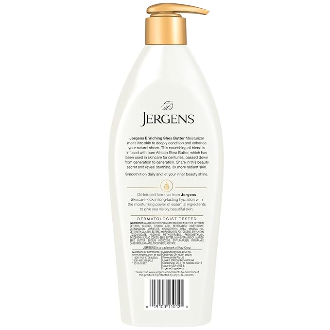 Jergens Shea Butter Hand and Body Lotion, Deep Conditioning Moisturizer, 3X More Radiant Skin, with Pure Shea Butter, Dermatologist Tested, 16.8 Oz (Pack of 2)
