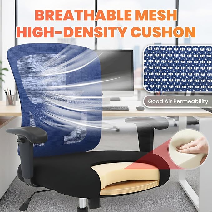 BestOffice Big and Tall Office Chair Mesh Computer Chair with Lumbar Support Wide Seat Adjust Arms Rolling Swivel High Back Task Executive Ergonomic Chair for Home Office, Blue