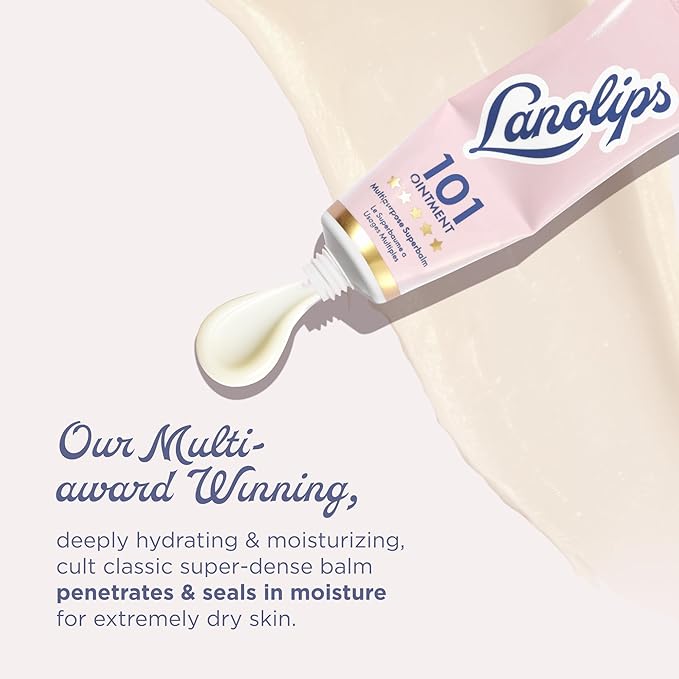 Lanolips 101 Multipurpose Ointment Duo - Lanolin Lip Balm & Healing Ointment for Skin Barrier Repair - Moisturizer for Dry Lips, Cuticles & Elbows - Original Superbalm (2-Pack, 0.52 oz each)
