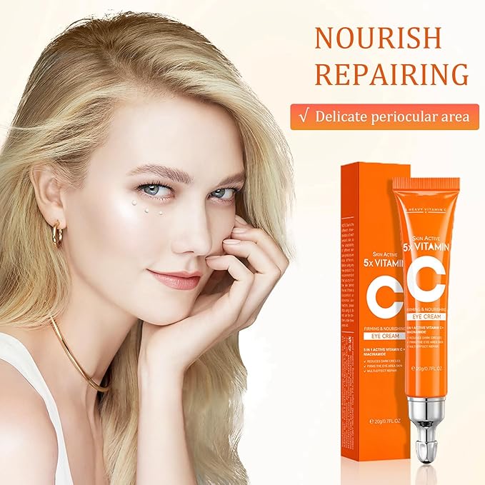 5X Vitamin C Eye Cream with Niacinamide - Firming & Brightening Eye Treatment for Dark Circles, Wrinkles & Puffiness | Nourishing Moisturizer 20g, Gift for Women