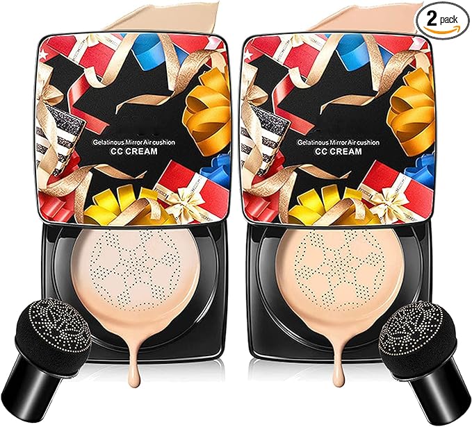UYI Mushroom Head Air Cushion CC Cream Foundation U.Yi Refreshing Flawless Little Mushroom BB Cream UYI CC Cream Waterproof Oil Control Full Cover Foundation Natural Coverage (21#+23#)